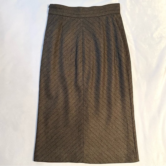 Vintage Valentino Miss V Wool Tweed Stripe Print Midi Pencil Skirt 10 brown tan - Picture 3 of 7